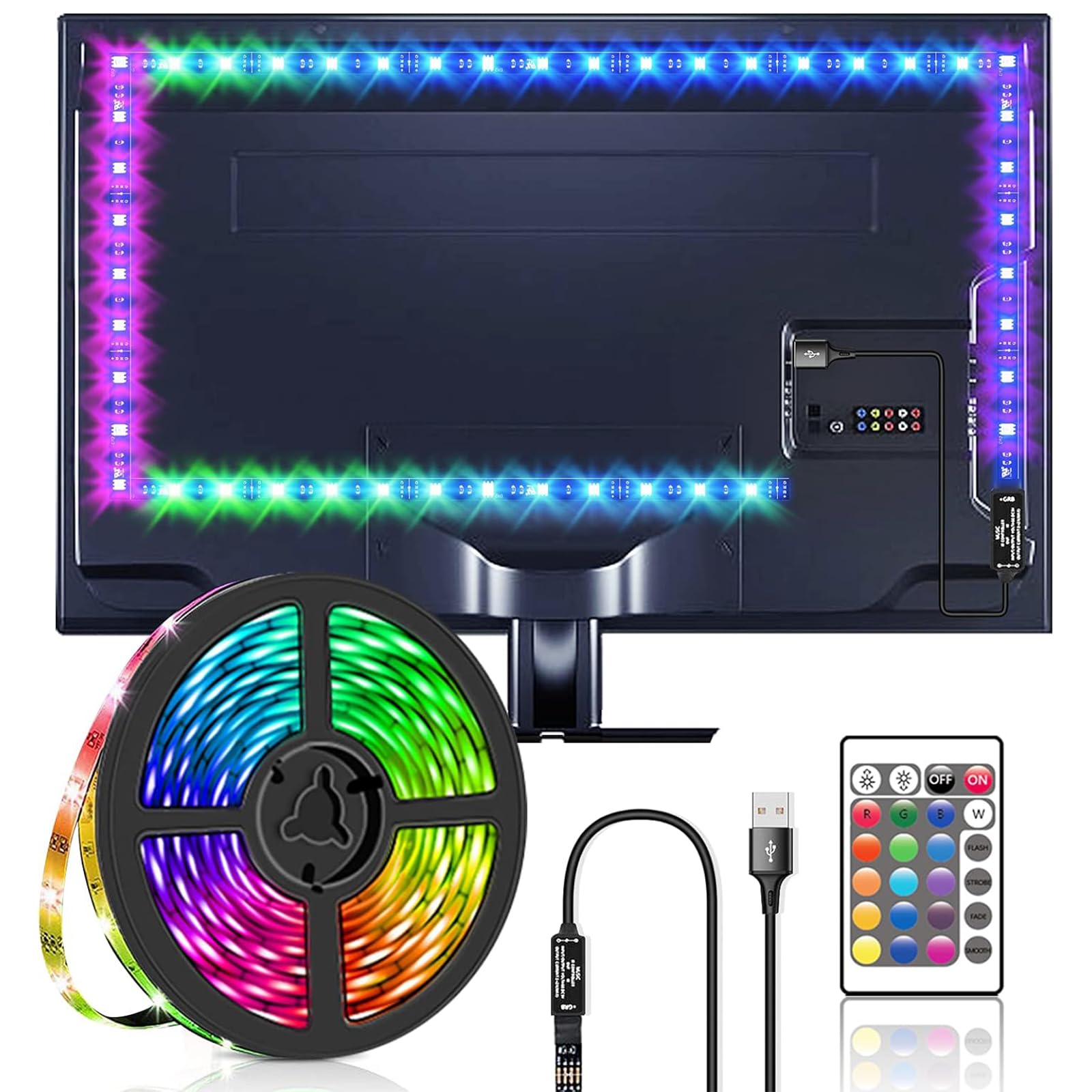 LTBBOID LED Lights for TV 2 Meters, TV Backlights, USB LED Strip Lights with Remote, 5050 RGB DIY Color Changing Strip Lights, Party and Home Decoration