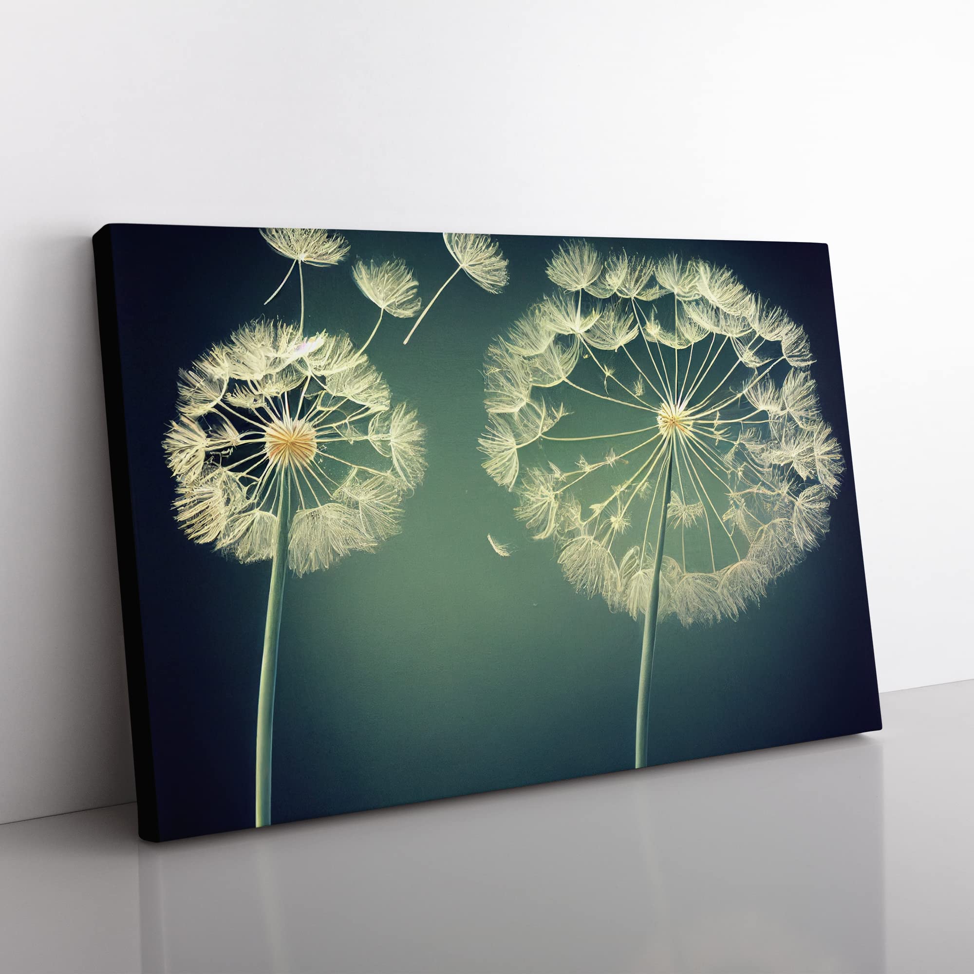 Royal Dandelion Flowers Canvas Wall Art Print Ready to Hang, Framed Picture for Living Room Bedroom Home Office Décor, 50x35 cm (20x14 Inch)
