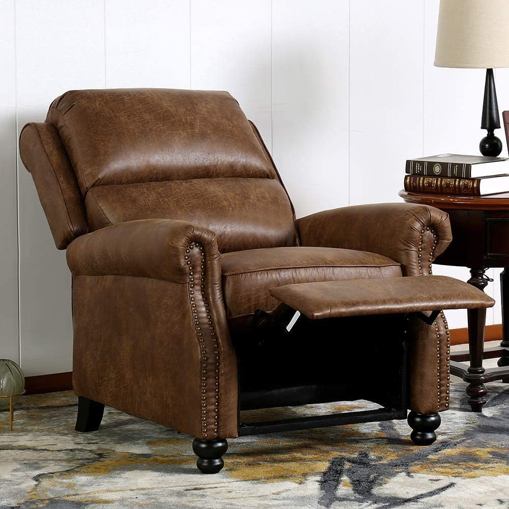 IOMOR Push Back Recliner Chair, Single Reclining Sofa with Nailhead