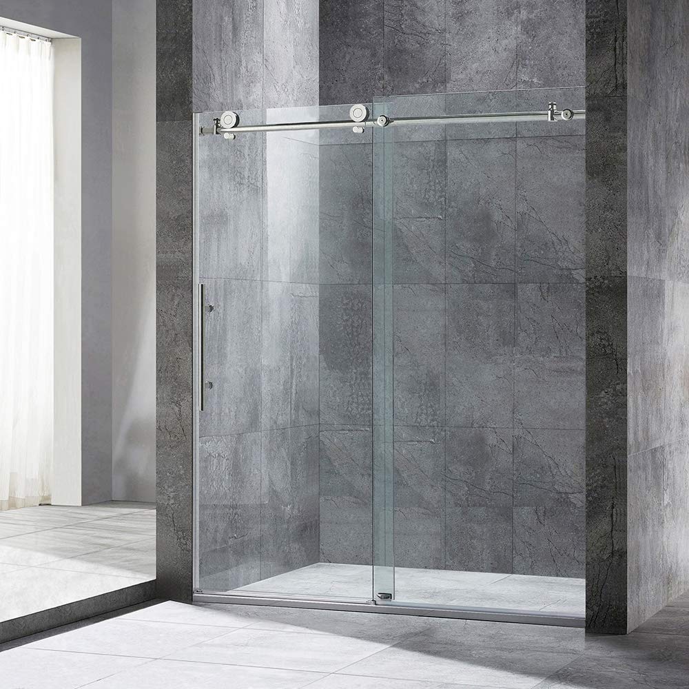 WOODBRIDGE Frameless Sliding Shower Door, 56"-60" Width, 76" Height,3/8"(10 mm) Clear Tempered Glass, MBSDC6076-B Brushed Nickel, 60" x 76"