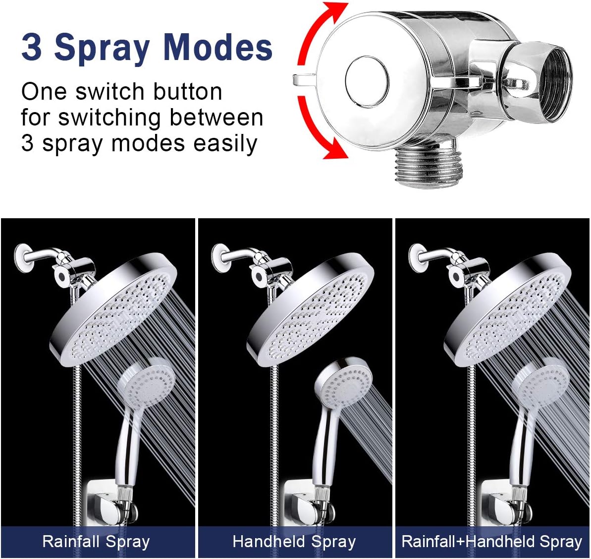 Taiker Shower Head, High Pressure Rainfall Shower Head/Handheld Combo, Luxury Modern Chrome Plated with 60'' Hose Anti-leak with Holder, 4 Shower Hooks - - 