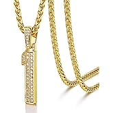 U7 Gold Initial Number Necklace for Men Women, 18K Gold/Silver Plated Diamond CZ Letter Pendant Necklace Big A-Z 0-9 Hip Hop Jersey, Customerized Letter Wheat Chain 22 Inch for Athletes Rappers