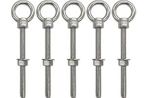 ANPTGHT 3/8" x 6" Eye Bolts, Marine Grade Heavy Duty 304 Stainless Steel Threaded Shoulder Eyebolts with Washers＆Nuts (5 Pack)