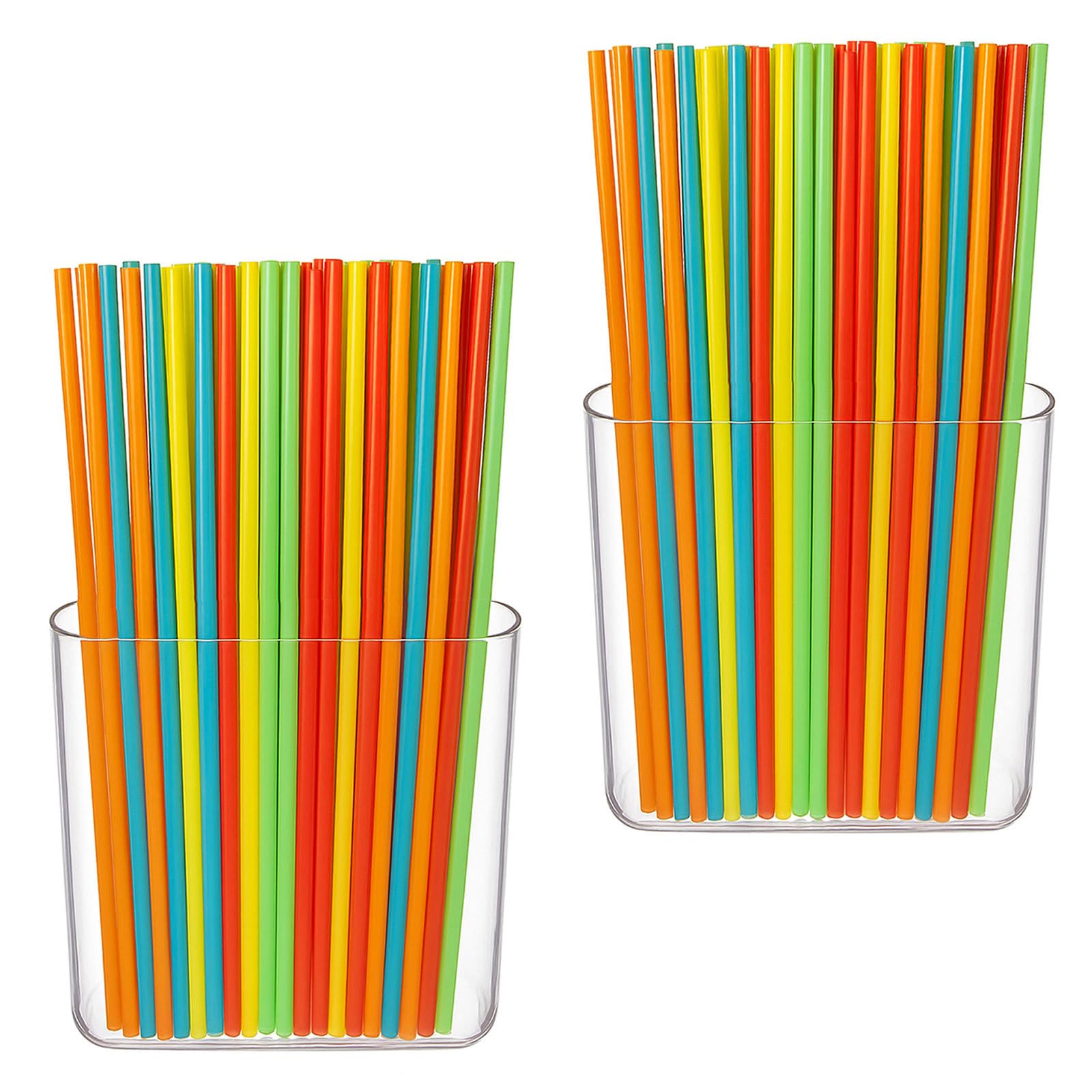 Photo 1 of 2 Pack Hanging Straw Holder for Cabinet Wall, Plastic Reusable Tumbler Straws Organizer Storage Container Dispenser for Kitchen Counter Cupboard Drinking