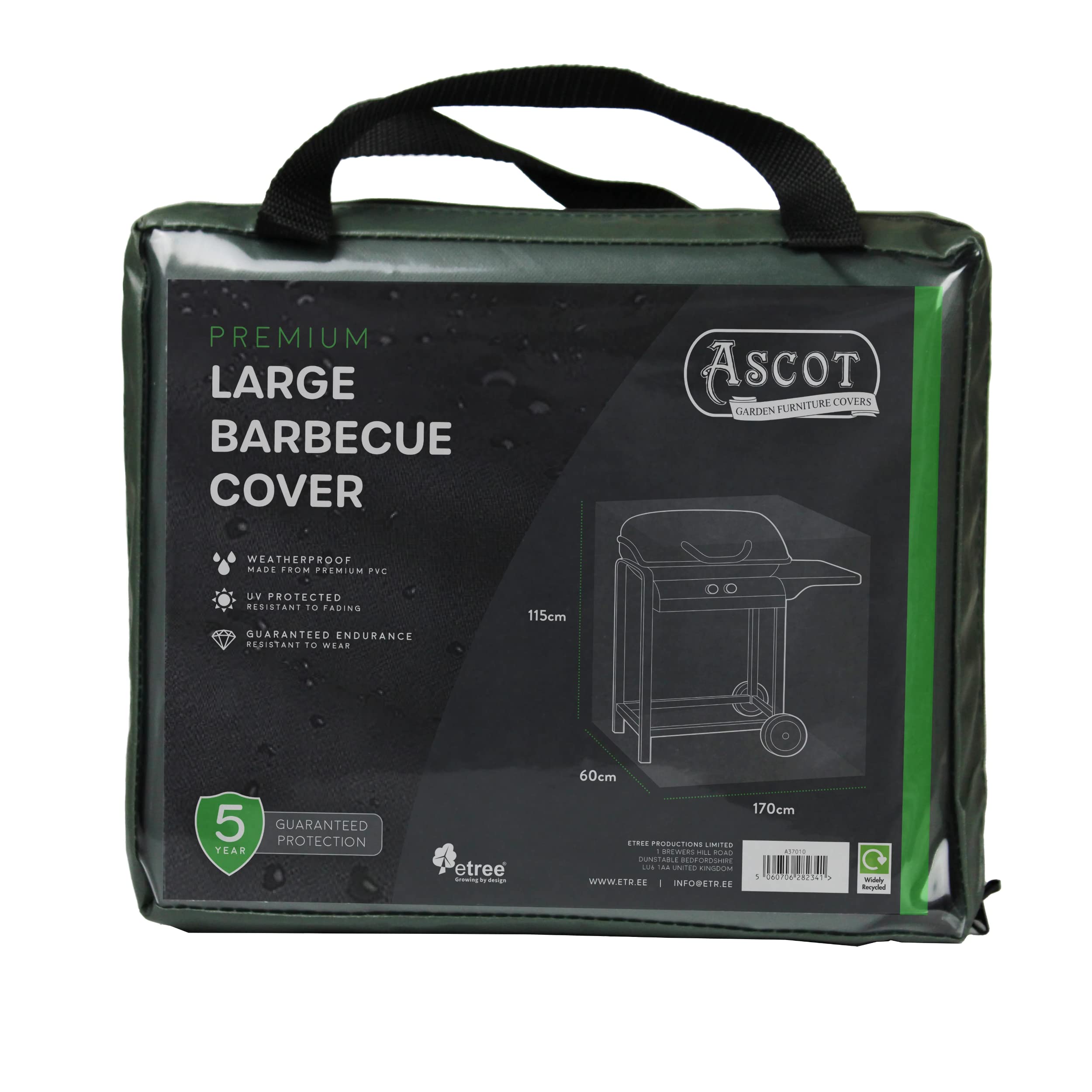 Ascot Premium Large Barbecue Cover - 170 X 60 X 115 (H) cm Garden Green