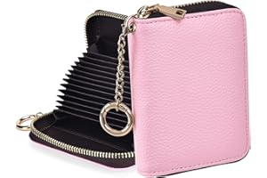 HerriaT Credit Card Wallet, Genuine Leather Zipper Coin Pockets Card Cases Holder for Men Women, RFID Blocking, KeyChain Wallet, Compact Size