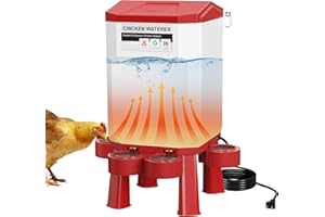 HIRALIY Heated Chicken Waterer 3 Gallon Red, Freeze Proof Heated Poultry Waterer with 4 Drinking Cups for Chicks, Chickens, Ducks, Geese