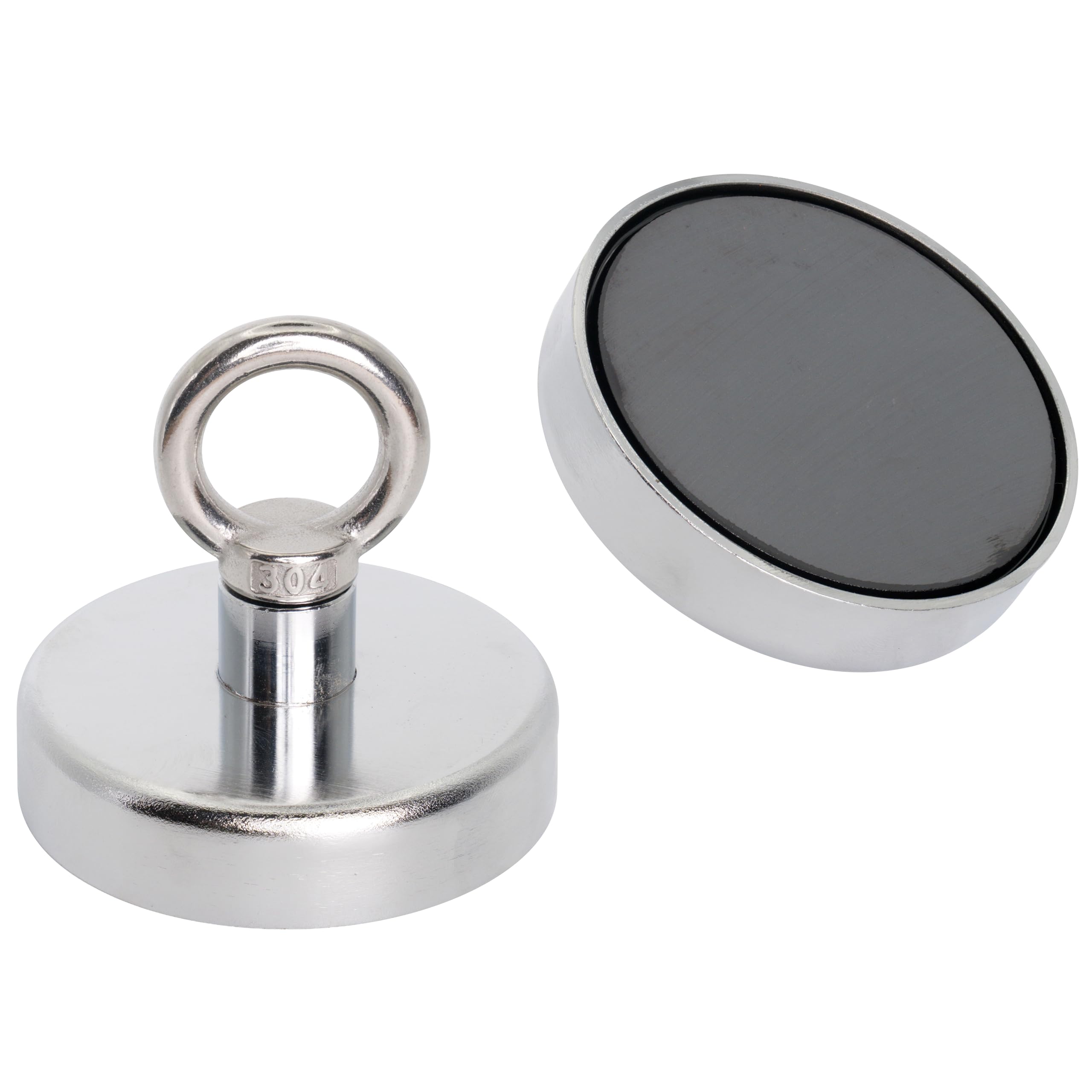 Ferrite Recovery Magnet with M10 Eyebolt for Magnet Fishing, Recovery, Retrieval and Treasure Hunting - 80mm dia x 70mm tall - 60kg Pull