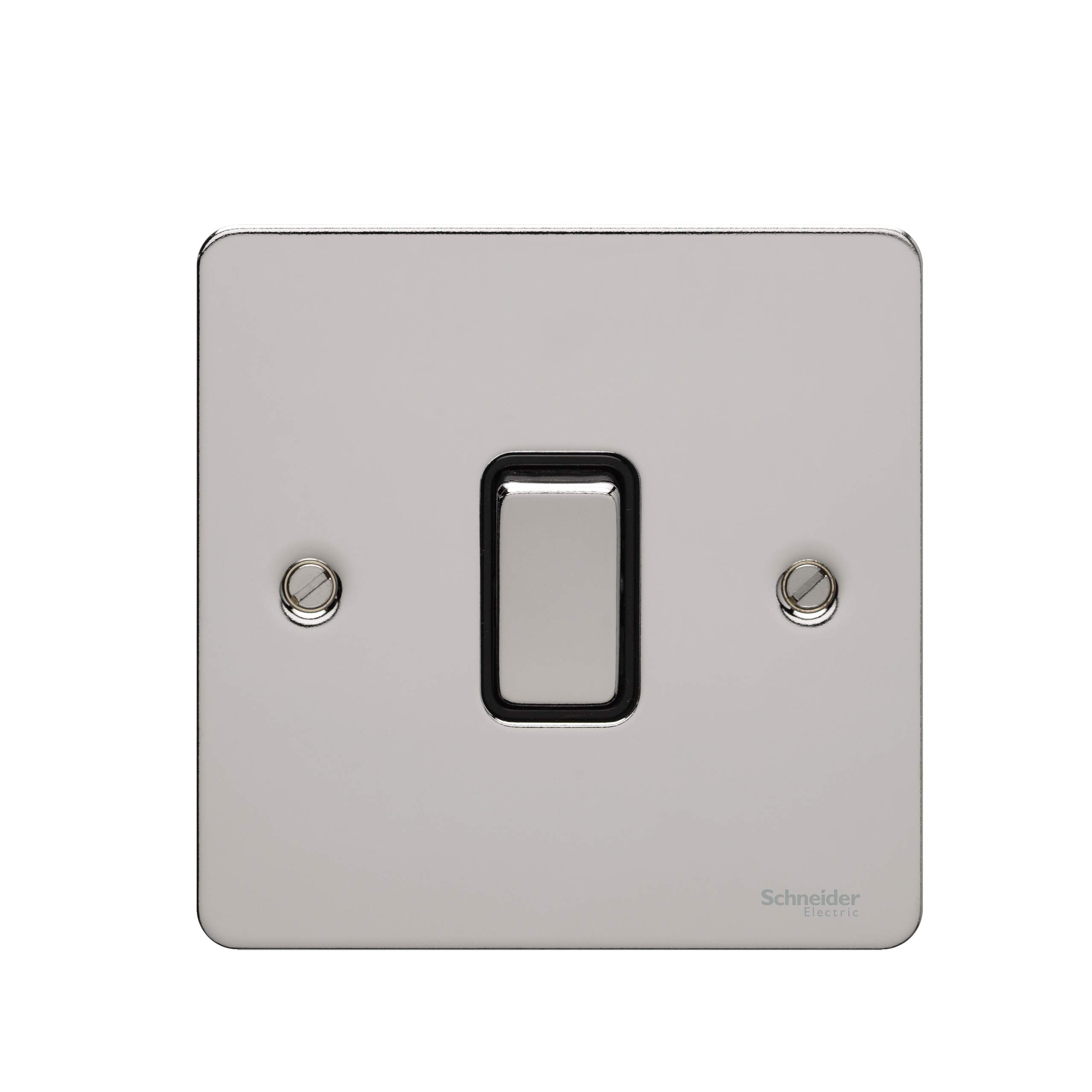 Schneider Electric Ultimate Flat Plate - Single Light Switch, 2 Pole, GU2210BPC, Polished Chrome With Black Insert