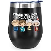 ATHAND Golden Girls Gifts,Thank You for Being A Friend Mug,Golden Girls Merchandise Tumbler Gifts for Best Friend,12oz Wine Tumbler With Lid (Black)