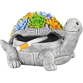 LESES Ashtray, Outdoor Ashtray with Lid Smokeless Waterproof Ash Tray with Cute Turtle Decor, Resin Ashtrays for Cigarettes Home Office, Porch Patio Decorations Indoor