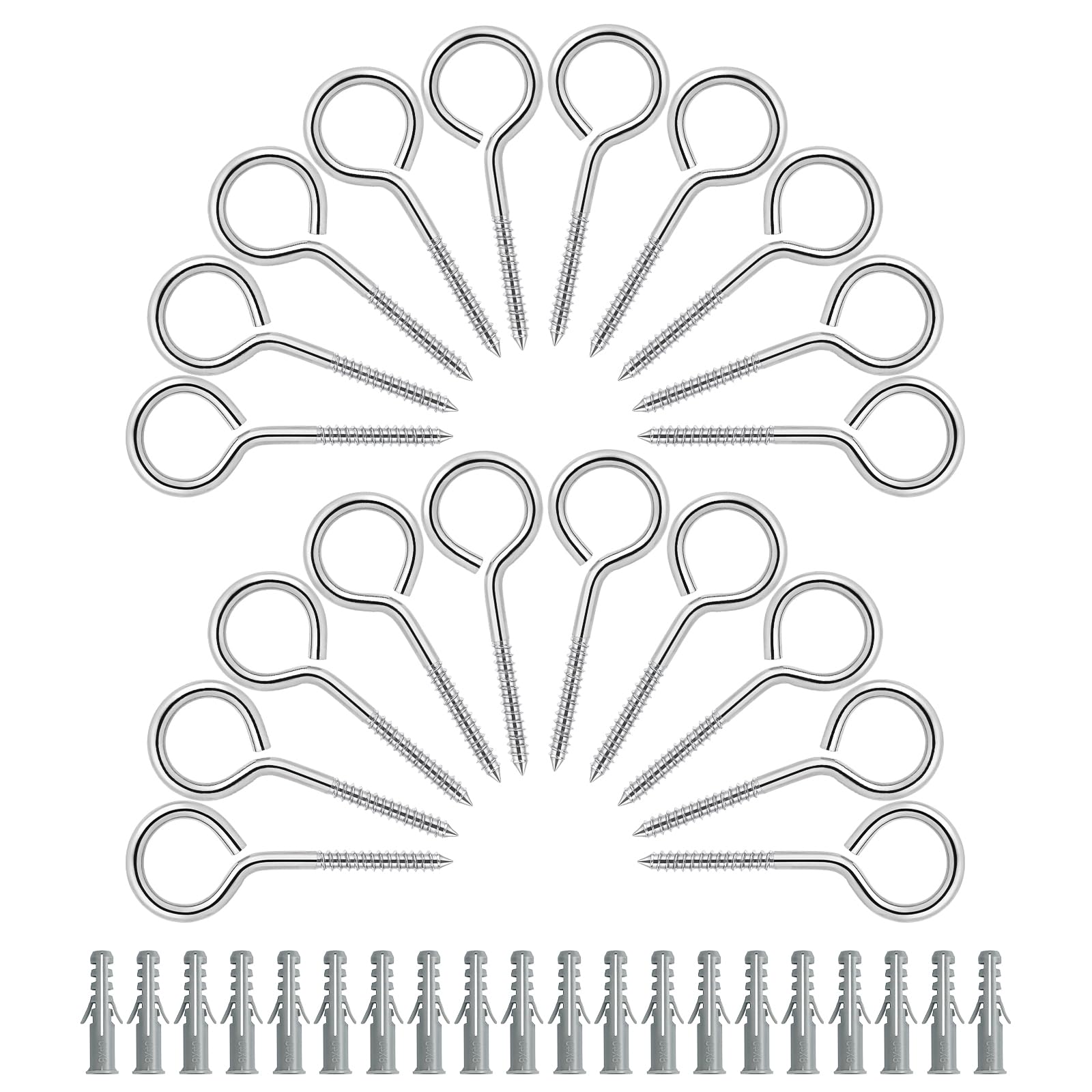 TooTaci Eye Bolts M5/80mm Long 304 Stainless Steel Screw in Hook, 20 Pcs Wall Mounted/Ceiling Self Tapping Screw Eye Hooks, Vine Eyes for Climbing Plants, Indoor Outdoor Hanging, Garden Wire Support