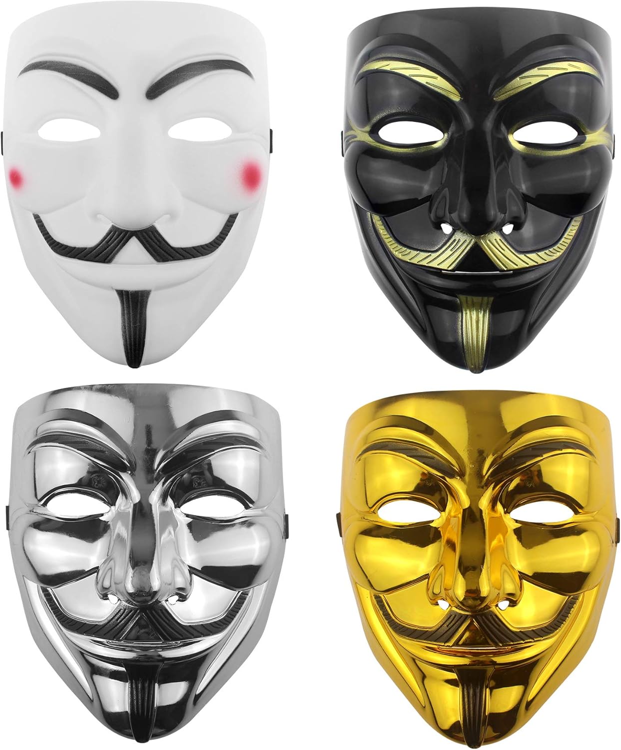 Udekit Hacker Anonymous Mask V For Vendetta Mask For Kids Women Men Halloween Party Costume Cosplay, 4 Piece Set, 17 x 20 x 10 cm