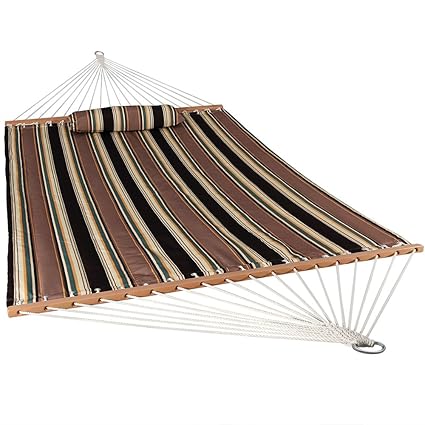 Sunnydaze Two Person Hammock Quilted Fabric with Spreader Bars, 450 Pound Capacity, Sandy Beach
