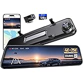 Pelsee 4K+2.5K Mirror Dash Cam with Front Starvis 2 IMX678 & Rear IMX335, 12" Rear View Mirror Camera, Color Night Vision, 5.