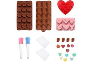 Silicone Chocolate Molds Set Heart Shape – 4‑Pack Baking Mold Set with 15‑Cavity Classic, 15‑Cavity Double Heart, 6‑Cavity Em