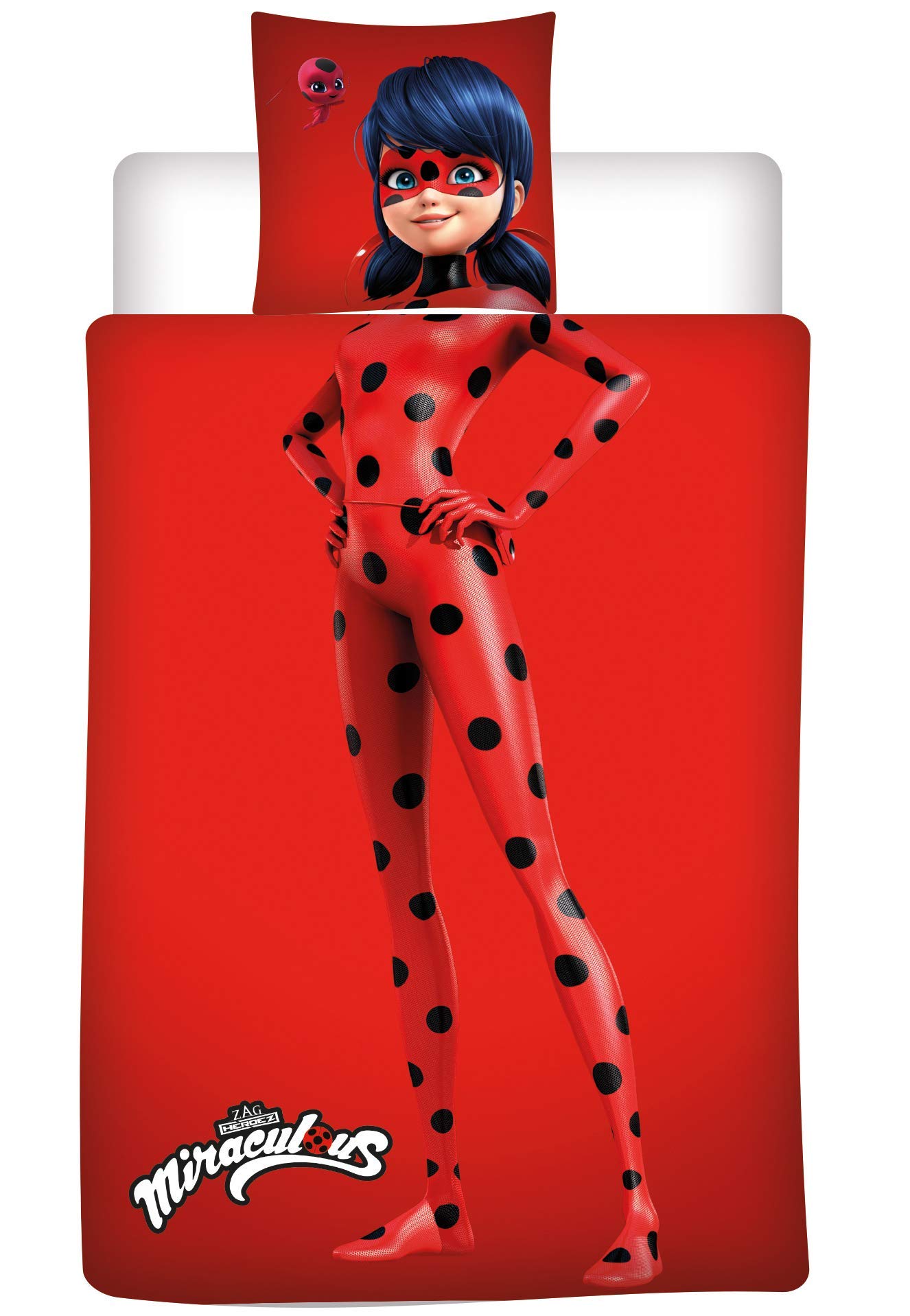 AYMAX S.P.R.L. Ladybug Miraculous Flannel Bedding Set - Duvet Cover 140 x 200 cm + Pillowcase 65 x 65 cm