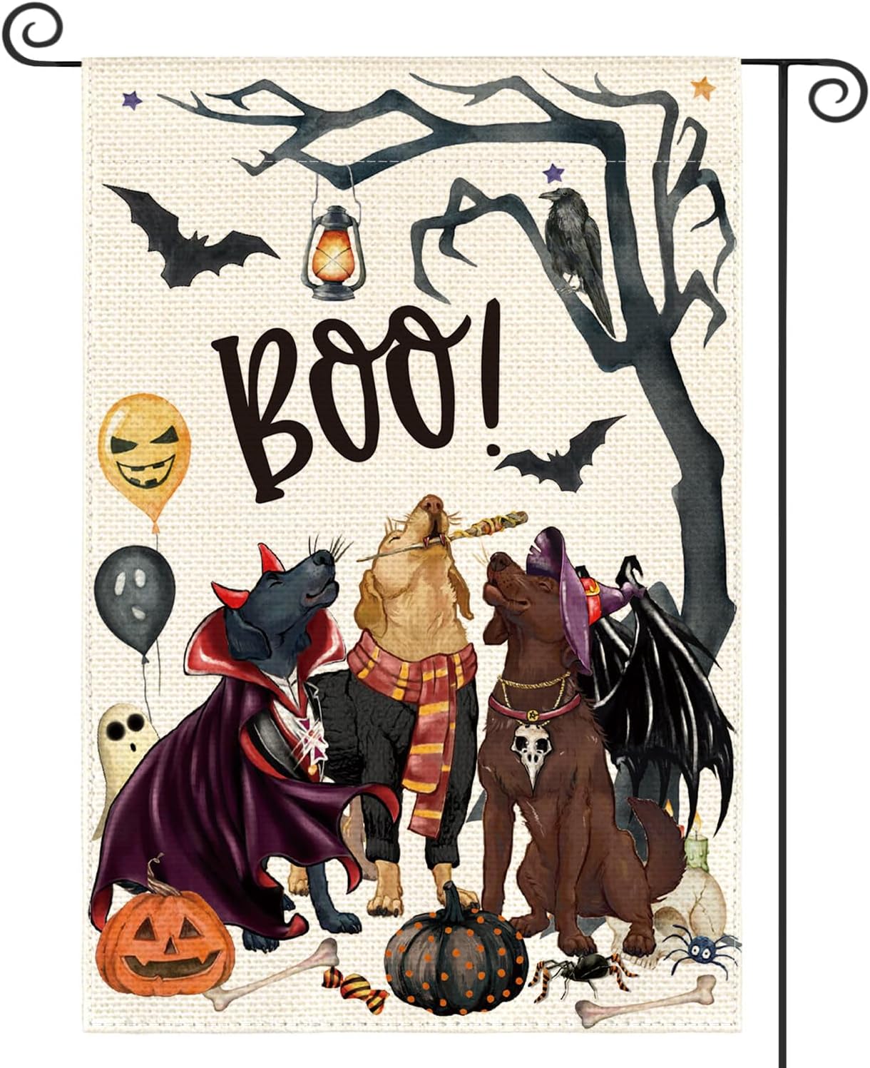 Flags - AVOIN colorlife Boo Halloween Garden Flag Dogs Spooky 12x18 Inch Double Sided Outside, Day of the Dead Party Yard Outdoor Decorative Flag