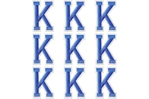 GUYI GYGYL Iron on Letters Patches, 9Pcs of 2 Inch Blue Letter "K" Patches, Alphabet Embroidered Patch for Clothes, Dress, Hat, Socks, Jeans, DIY Accessories