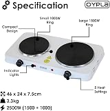 Oypla 2.5KW Electric Portable Kitchen Double Hot Plate view 2