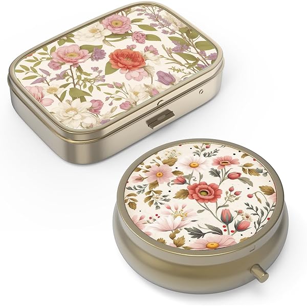 Amazon.com: Vintage Floral Pill Box Purse Pocket Small Round