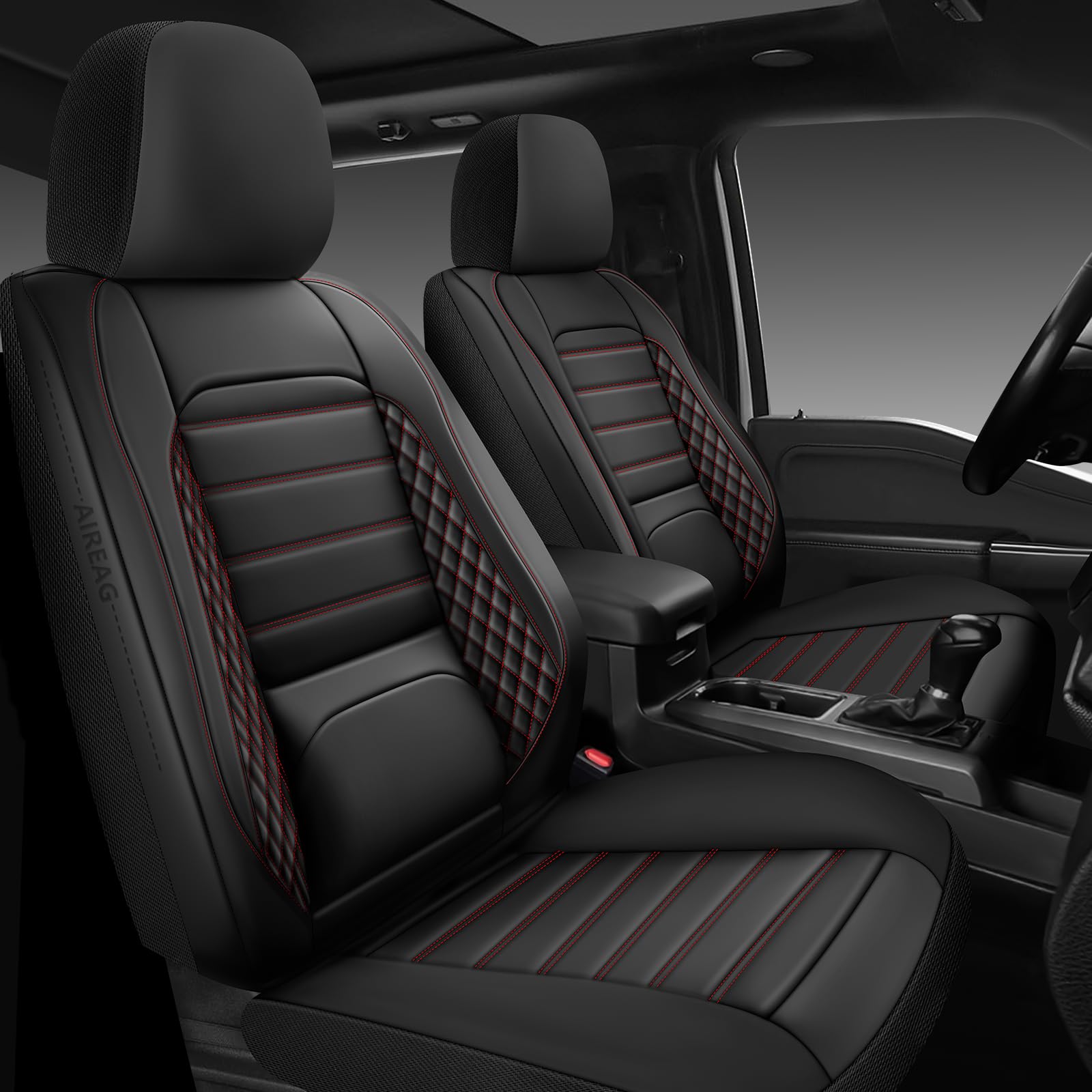 Photo 1 of ***MINOR DAMAGE*** WENNFOUR Tacoma Seat Covers 2016-2023 Full Set, Leather Truck Interior Sets with Lumbar Support Custom Fit for Toyota Tacoma 3rd Gen Double/Crew Cab SR SR5 TRD Sport TRD Off-Road TRD Pro(Black Red)
