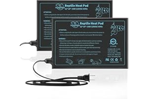HYDGOOHO Reptile Heat Pad Under Tank Terrarium Heater MET Approved Waterproof Heat Mat Terrarium Accessories for Snake Lizard Hermit Crab Turtle Frog Spiders (8X12`` 2 Pack)