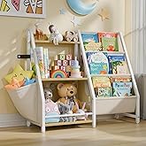 LATIBELL 3 Tier Kids Bookshelf and Toy Storage, Kids Bookcase Book Sling Shelf, Montessori Baby Toddler Bookshelf, Toy Storage Organizer, for Playroom, Bedroom, Nursery (Burlywood)