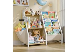 LATIBELL 3 Tier Kids Bookshelf and Toy Storage, Kids Bookcase Book Sling Shelf, Montessori Baby Toddler Bookshelf, Toy Storage Organizer, for Playroom, Bedroom, Nursery (Burlywood)