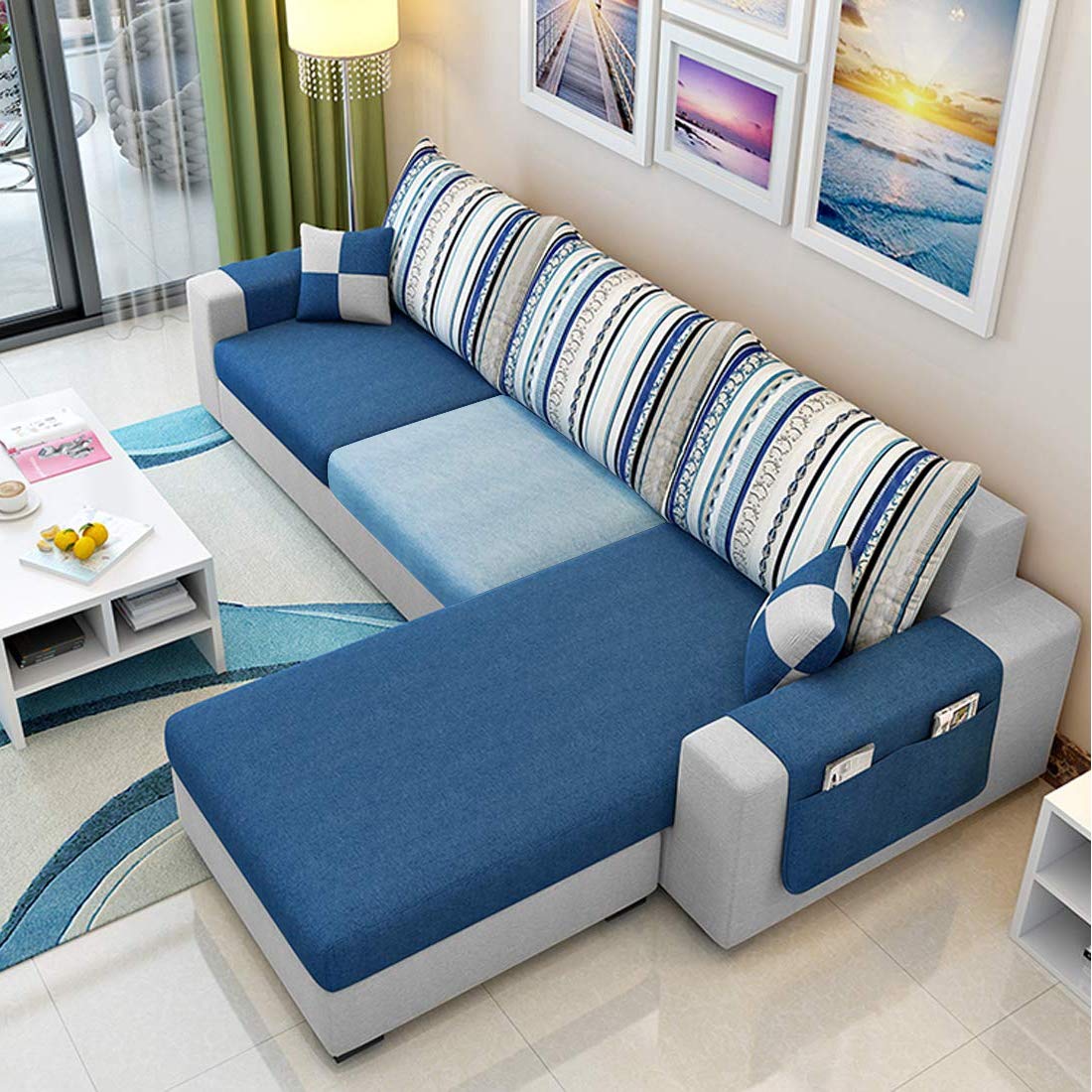 CasaStyle 4 Seater Adona RHS Fabric Dual Color L Shape Sofa Set (Dark