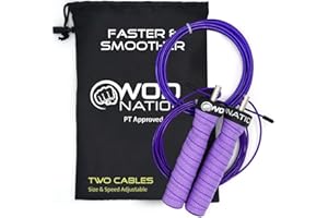 WOD Nation Attack Speed Jump Rope : Adjustable Jumping Ropes : Unique Two Cable Skipping Workout System : One Thick and One Light 11 Foot Cable : Perfect for Double Unders : Men and Women