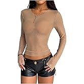 SHENHE Women's Diamond Mesh Sheer Tops Long Sleeve Y2k Slim Fit Party Rhinestone Top