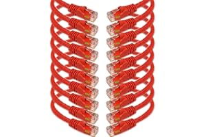 iMBAPrice Cat6 Snagless Ethernet Patch Cable in Red 0.5 Feet (6 Inches) - 10 Pack
