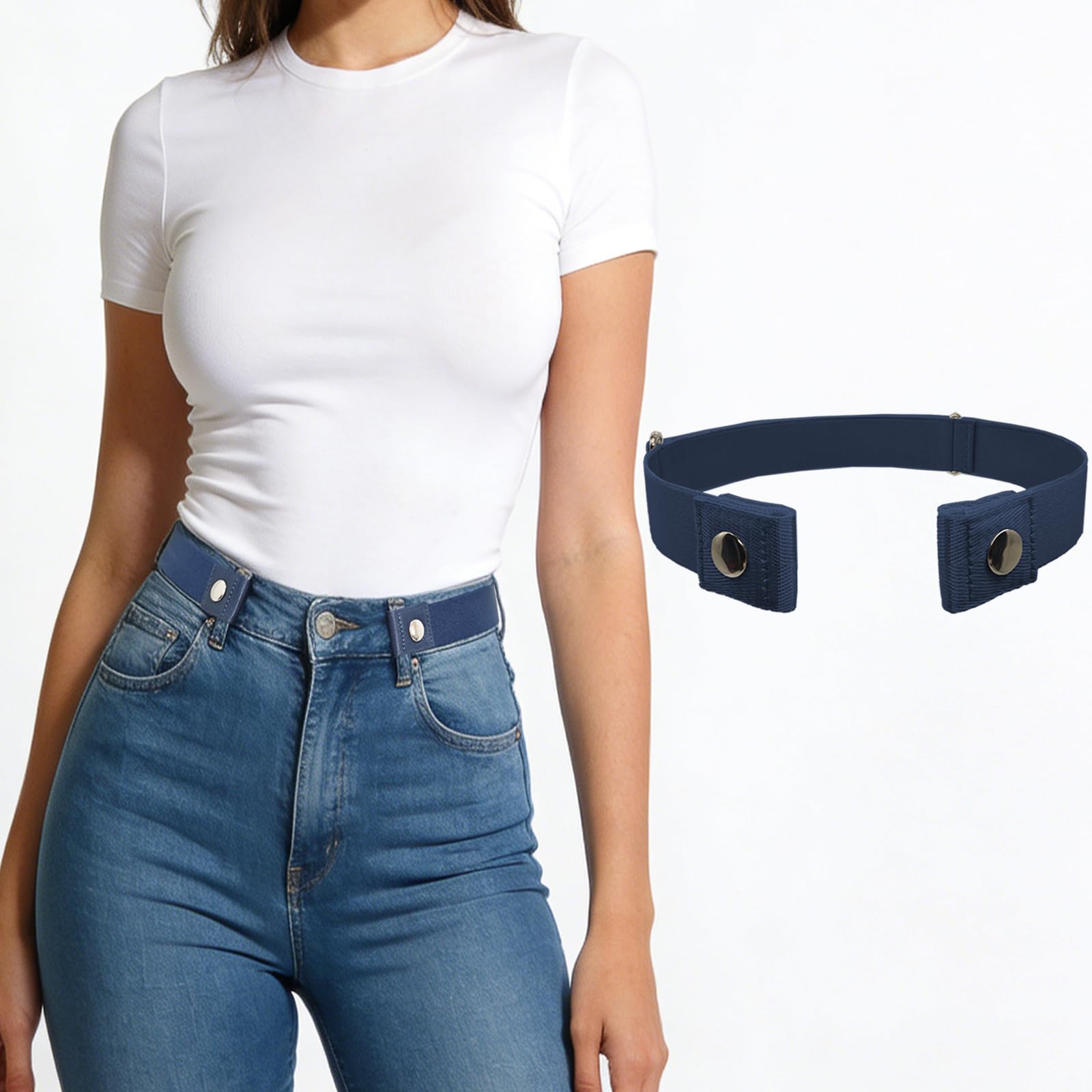 Photo 1 of ZEHLDUX Elastic Pant Waist Tightener, No Buckle Adjustable Pants Tightener for Men Women, Elastic Stretch Waistband for Jeans (Navy Blue)