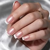 Beetles Cat Eye French Tip Press On Nails,Short Square,Pink Fake Nails Kit | Includes 30Pcs, 15 Sizes, Nail Glue and 60 Adhesive Tabs for Flexible At-Home,Wedding guest,Vacation,Birthday dinner Wear