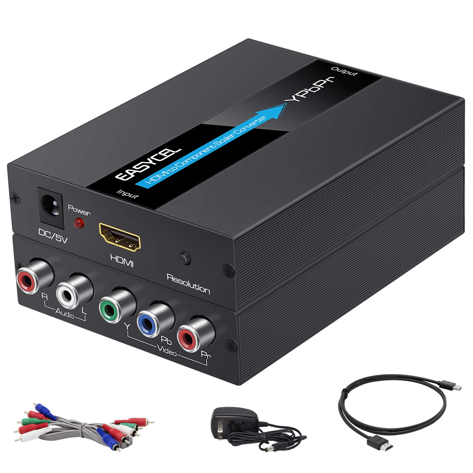 EASYCEL Aluminum 1080P HDMI to YPbPr/5RCA Scaler Converter, Support 480i 576i Component Output