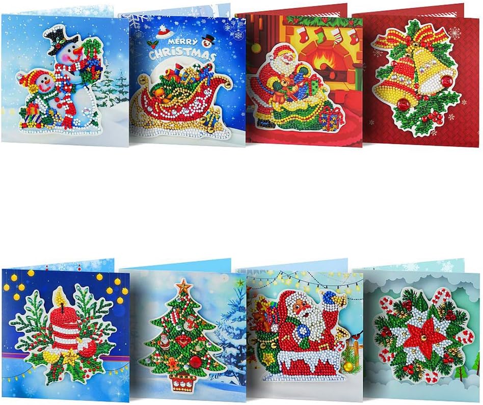 Kit 6 Cartes De Noël à Broder Avec Diamants 5D - DIY - Inclut Tout Le Matériel - Pour Créer Des Cartes Personnalisées
