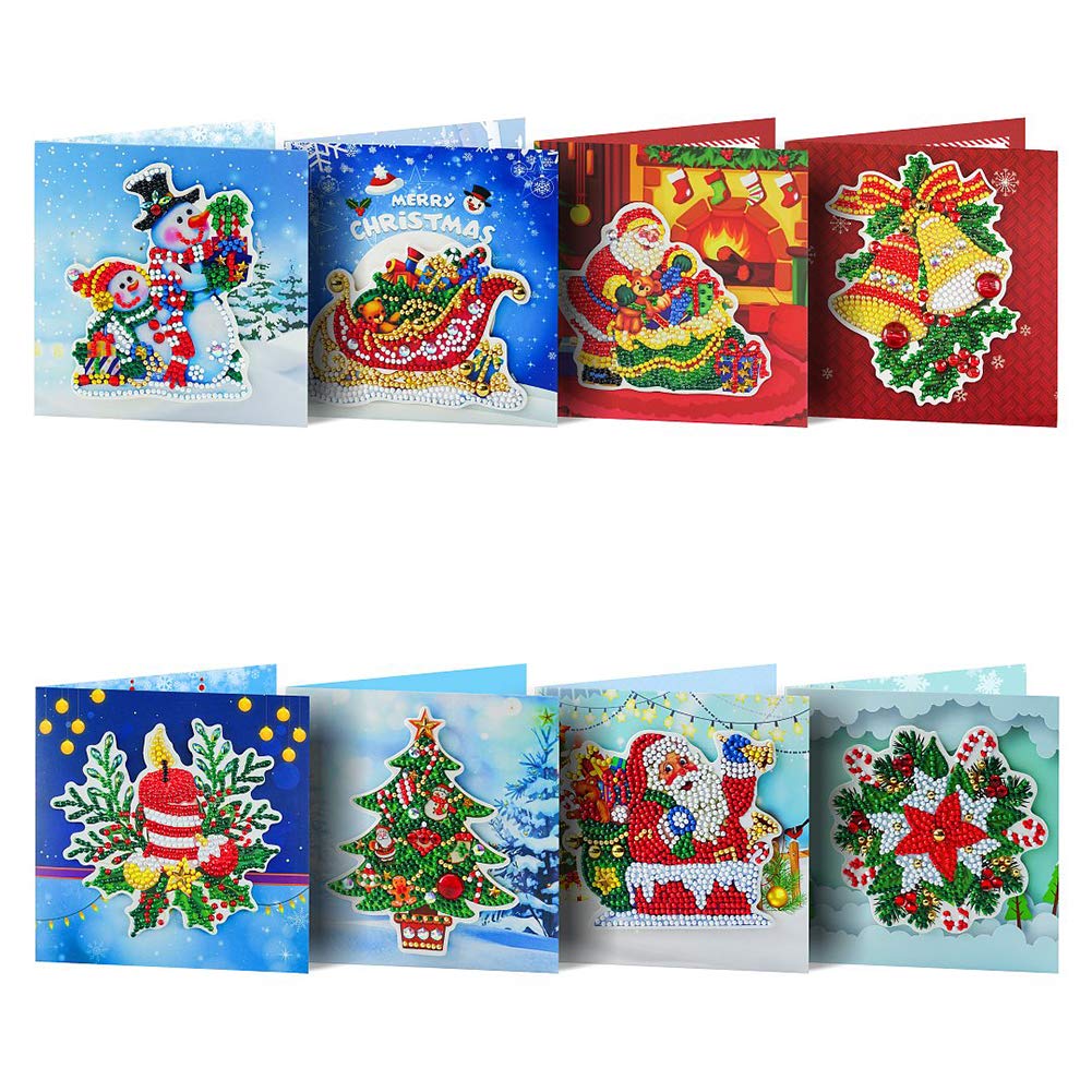 ycyingcheng 5D DIY Diamond Painting Birthday Cards Kit, 8pcs DIY Greeting Card Special-shaped Diamond Painting Christmas Postcards for Xmas Party Invitation