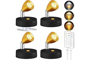 DESTLIFE 4 Pack Spot Lights Indoor, Rechargeable Wireless Plant Spotlight Indoor, 3 CCT Battery Operated Mini Spotlight, Ambient Lighting for Picture Wall Backdrop Decor (Black)