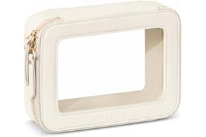 Prite Clear Makeup Bag Cosmetic Organizer Case Waterproof Travel Toiletry Bag Skincare Pouch with Golden Zipper(Beige)