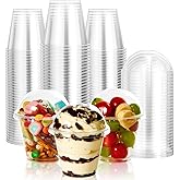 Vplus 200 Pack 9 OZ PET Plastic Cups with Dome Lids, Crystal Disposable Plastic Cups For Parfait, Fruit, Desserts, Snacks, Yogurt, and Jelly
