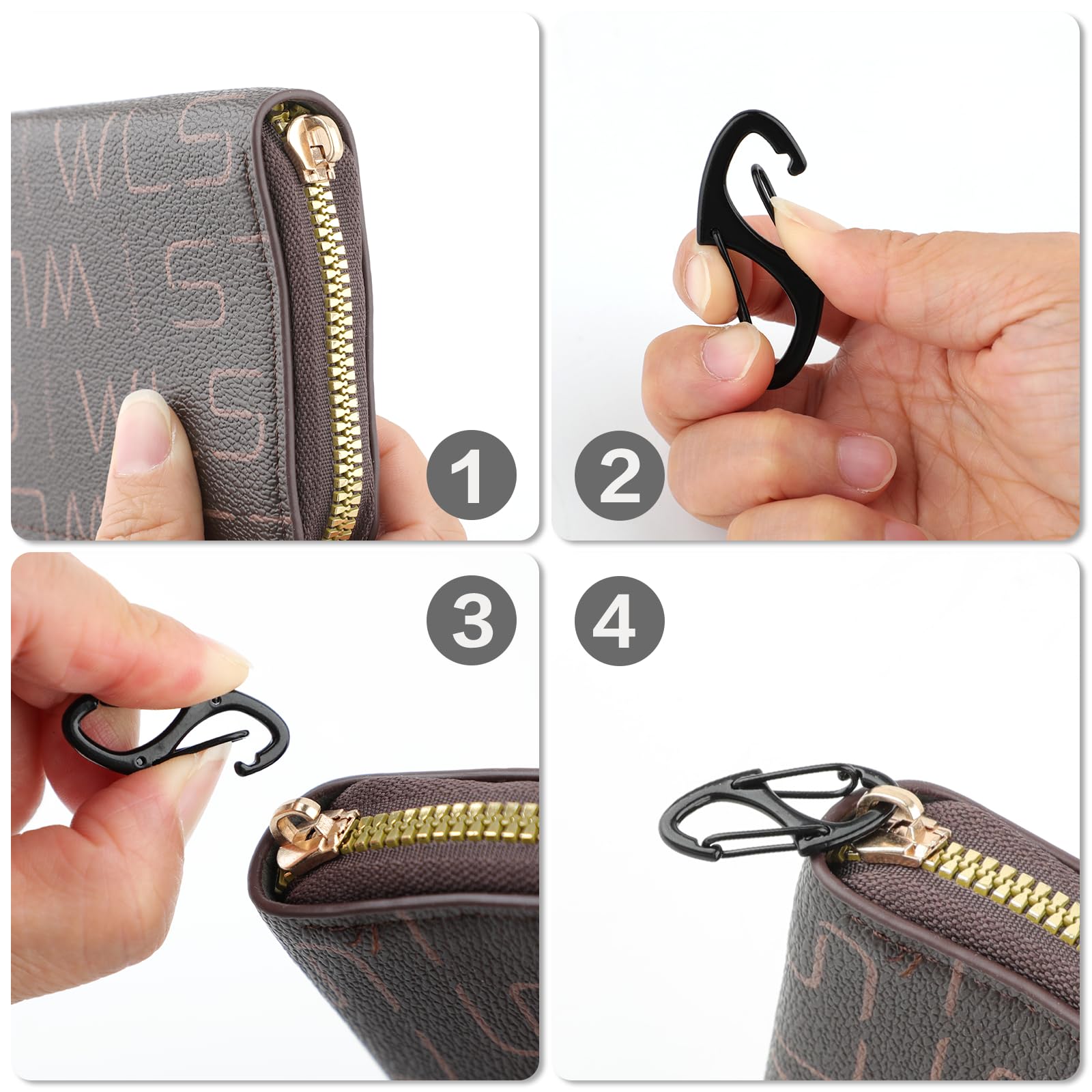 Zipper Clips Anti Theft, 20 Pcs Zipper Pull Locks for Backpacks, Double-Sided Spring S Carabiner Clasps Theft Deterrent for Luggage Suitcase Handbags Keys Purse(Black)