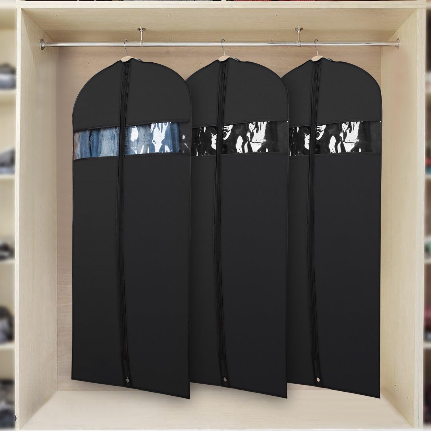 Univivi Garment Bag Suit Bag for Storage and Travel 60 inches, Anti-Moth Protector, Lightweight Study Full Zipper Washable Suit Cover for Dresses, Suits, Coats, Set of 3: Home & Kitchen