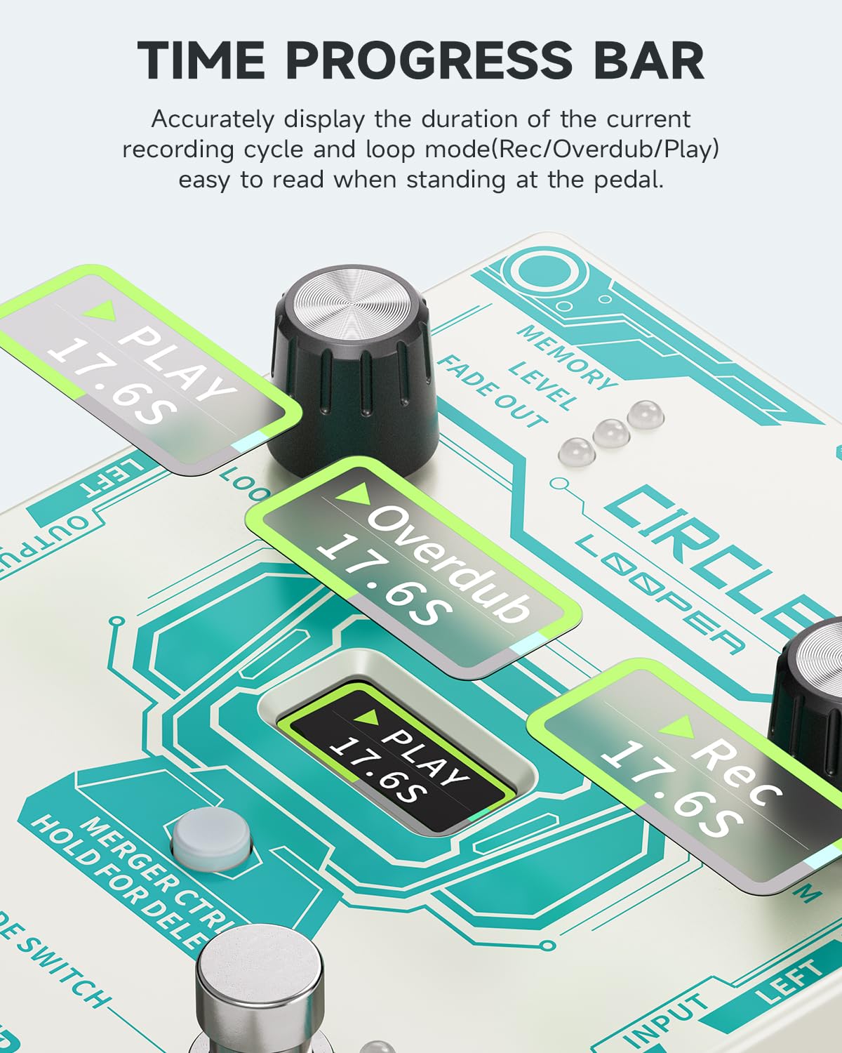 Donner Circle Looper Pedal Drum Machine, 2 in 1 Drum Looper Stereo Guitar Loop Pedals, 40 Slots 160 mins Loop with 110 Drum Grooves, Tap Tempo, Fade Out