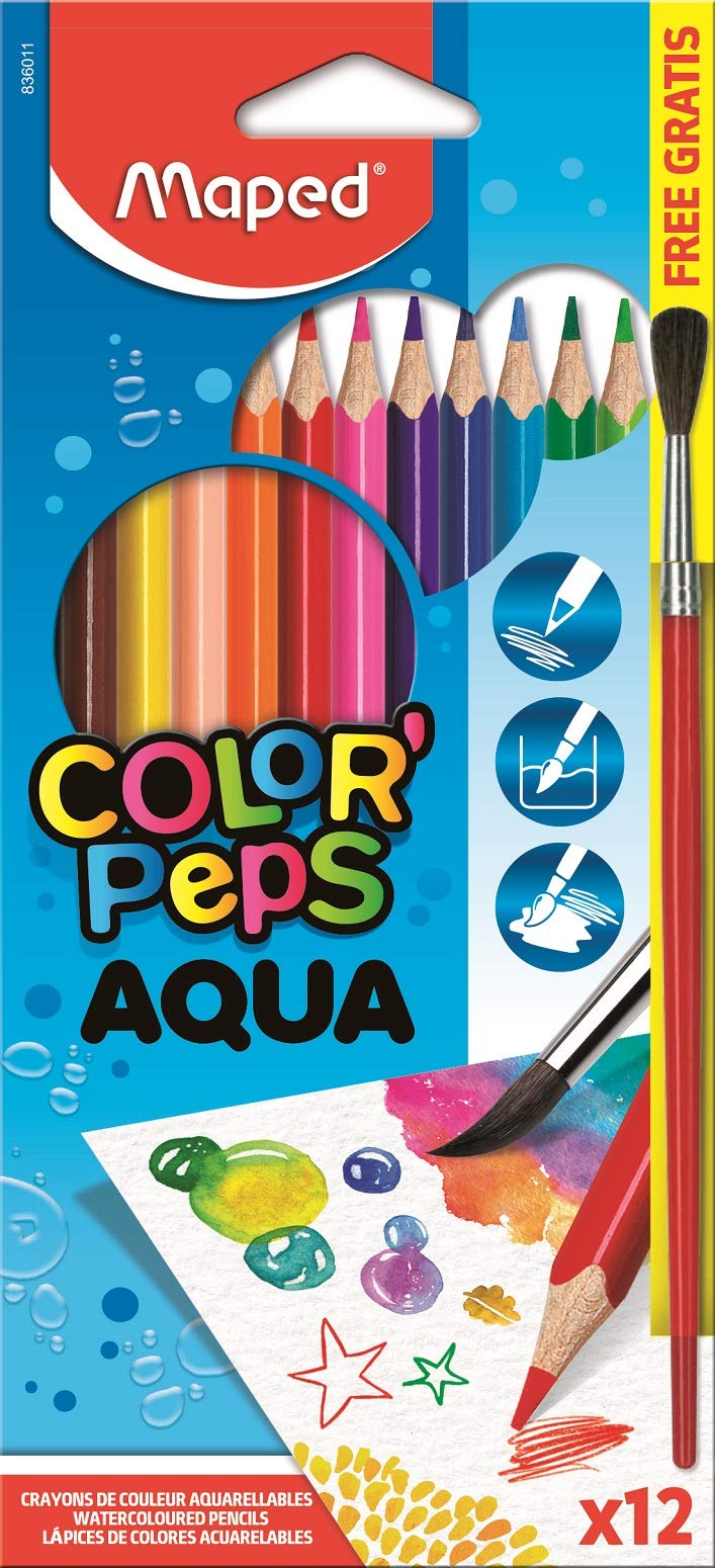Maped Color'Peps Aqua Watercolour Colouring Pencils and Brush (Pack of 12)