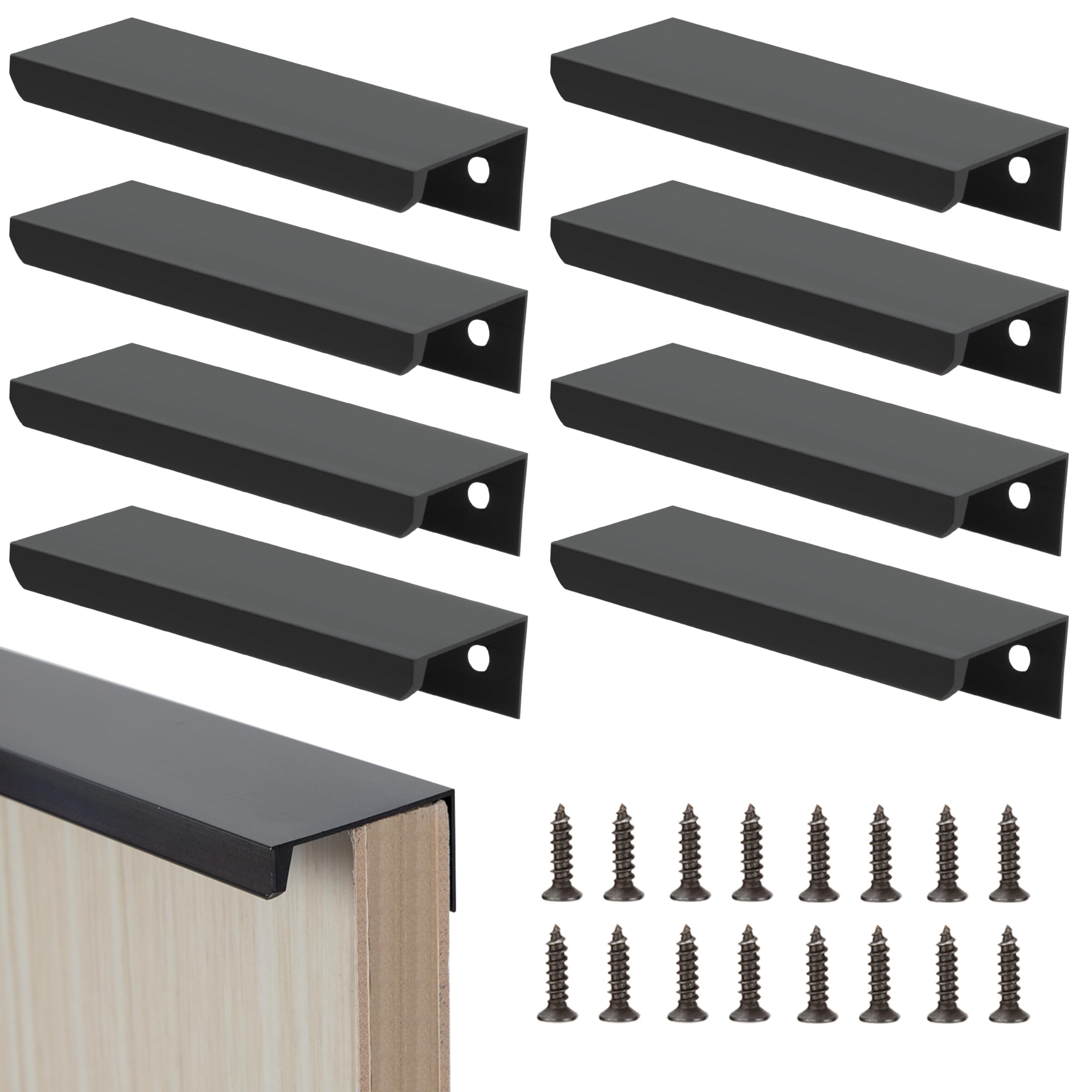 Heveer Black Furniture Handles Hidden Cabinet Handles 80mm with Screws Concealed Cupboard Handles for Cabinet Door Drawers 8 Pieces