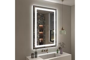 OKPAL 24x36 Black LED Mirror for Bathroom, Lighted Bathroom Mirror with Lights, Frontlit & Backlit Lighted Vanity Mirror, Anti-Fog, Dimmable, Memory, Shatterproof, Horizontal/Vertical