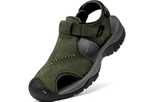 Boveshorn Men's Sport Sandals Closed Toe Leather Hiking Athletic Walking Outdoor Beach Trail River Fishing Water Shoes Lightweight Comfortable Waterproof