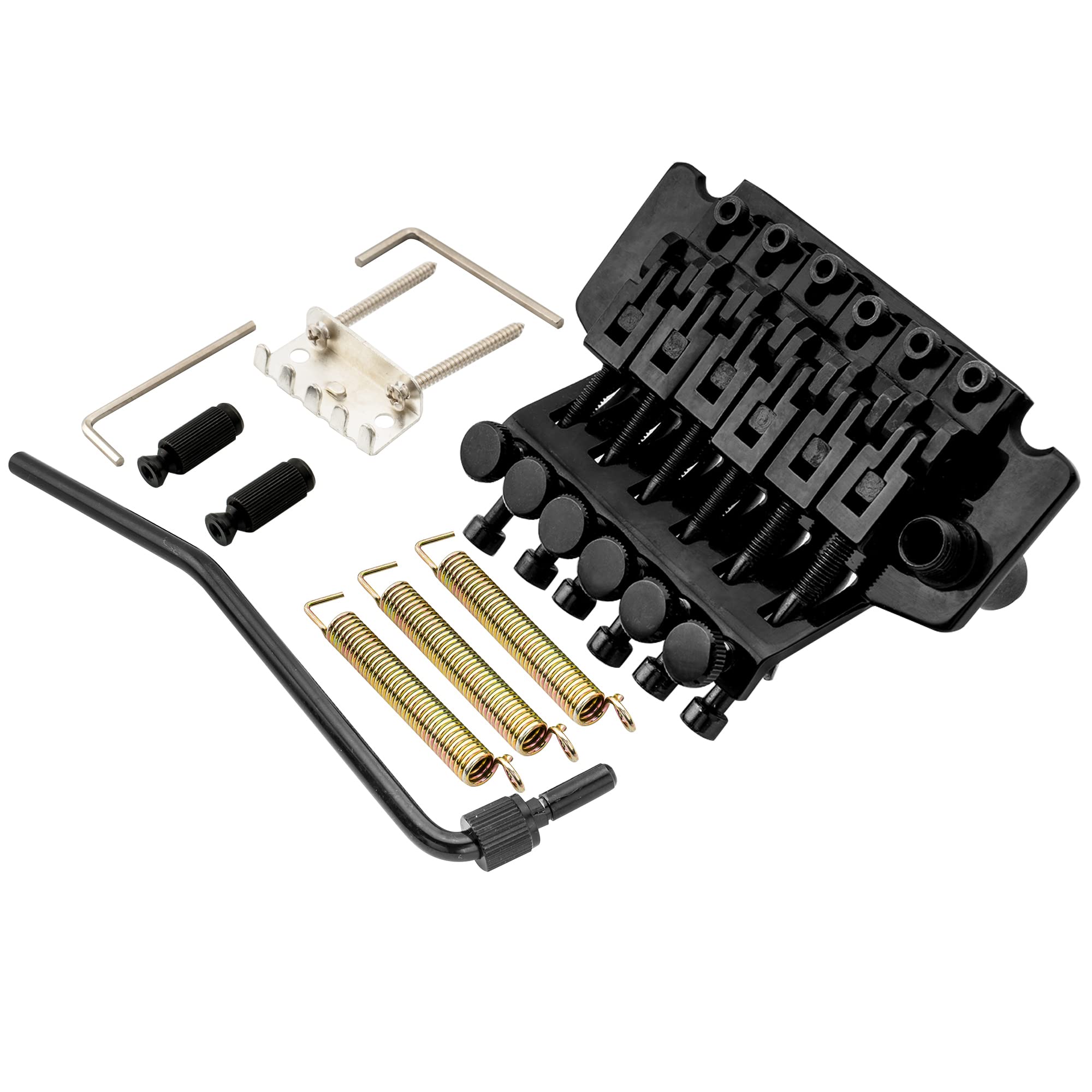 Musiclily Pro BL001 54mm (2-1/8 inch) String Spacing Double Locking Tremolo Bridge with 34mm Full Solid Brass Block for FR Style Electric Guitar, Black