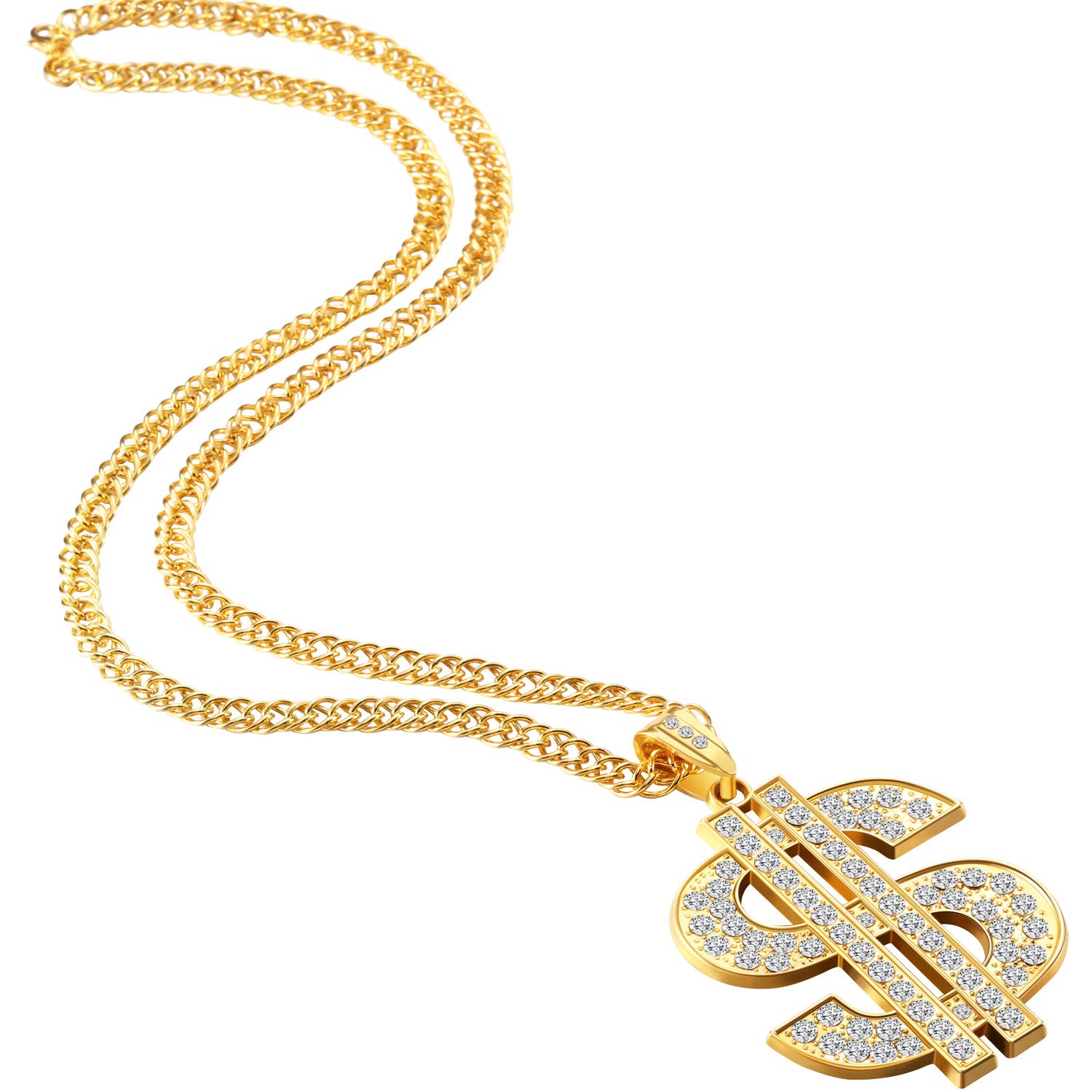 Tatuo 4 pcs fake Dollar Necklace Men gold Dollar Money Chains Hip Hop Chain Necklace Pendant for 70s 80s 90s Costume Accessories